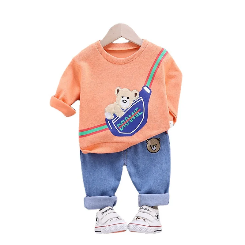 

Модная весенне-осенняя повседневная одежда для малышей, Детская футболка и штаны, 2 шт./компл., детский мультяшный костюм для мальчиков и дев...