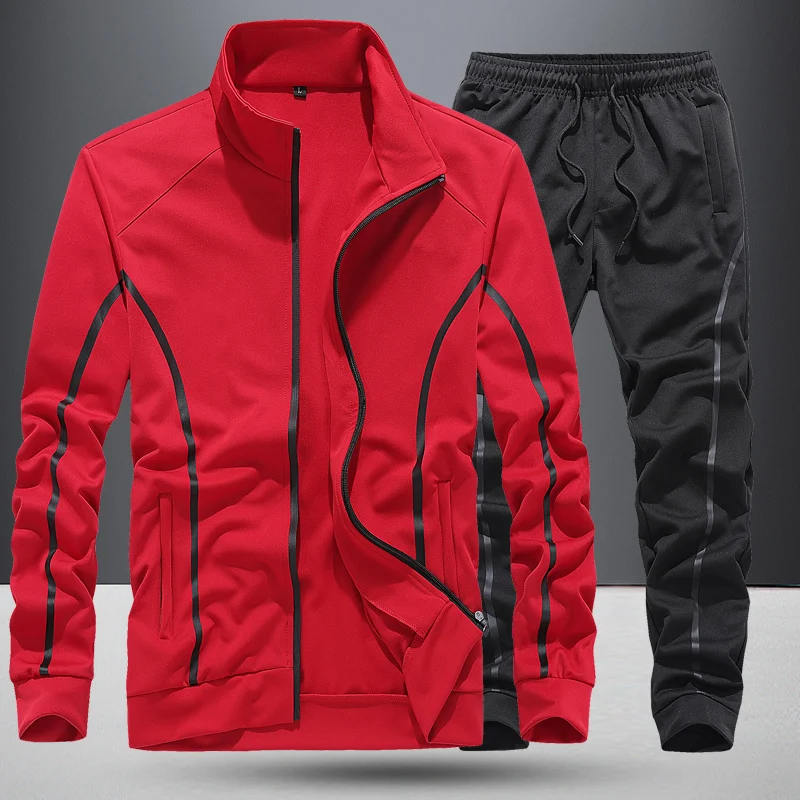 

Men's Sportswear Casual 2021 Autumn Tracksuit Men Two Pieces Sets Stand Collar Jackets +Pants Joggers Track Suit Men Streetwear