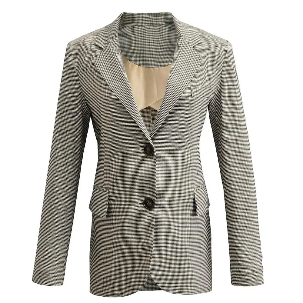

Модный приталенный Серый блейзер для женщин, повседневный Клетчатый жакет в британском стиле ретро, официальный женский офисный костюм, бл...
