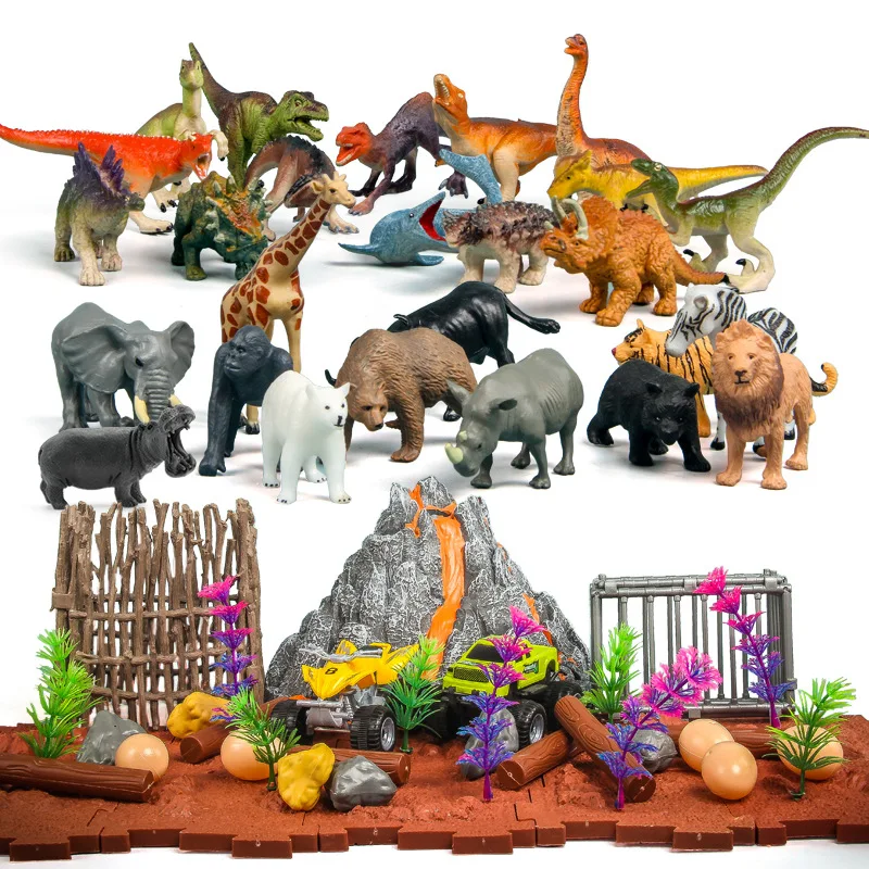 Реалистичный вулкан динозавр сцена животное мир имитация спрей извержение