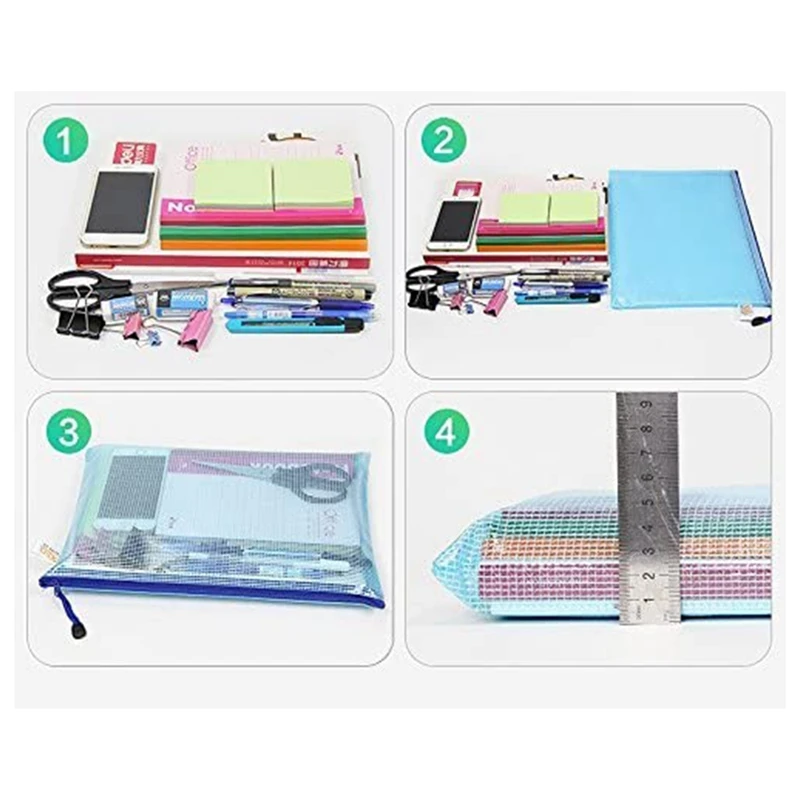 

16Pcs Mesh Zipper Pouch Document Bag,Waterproof Zip File Folders,A4 Size, for School Office Supplies,Travel Storage Bags