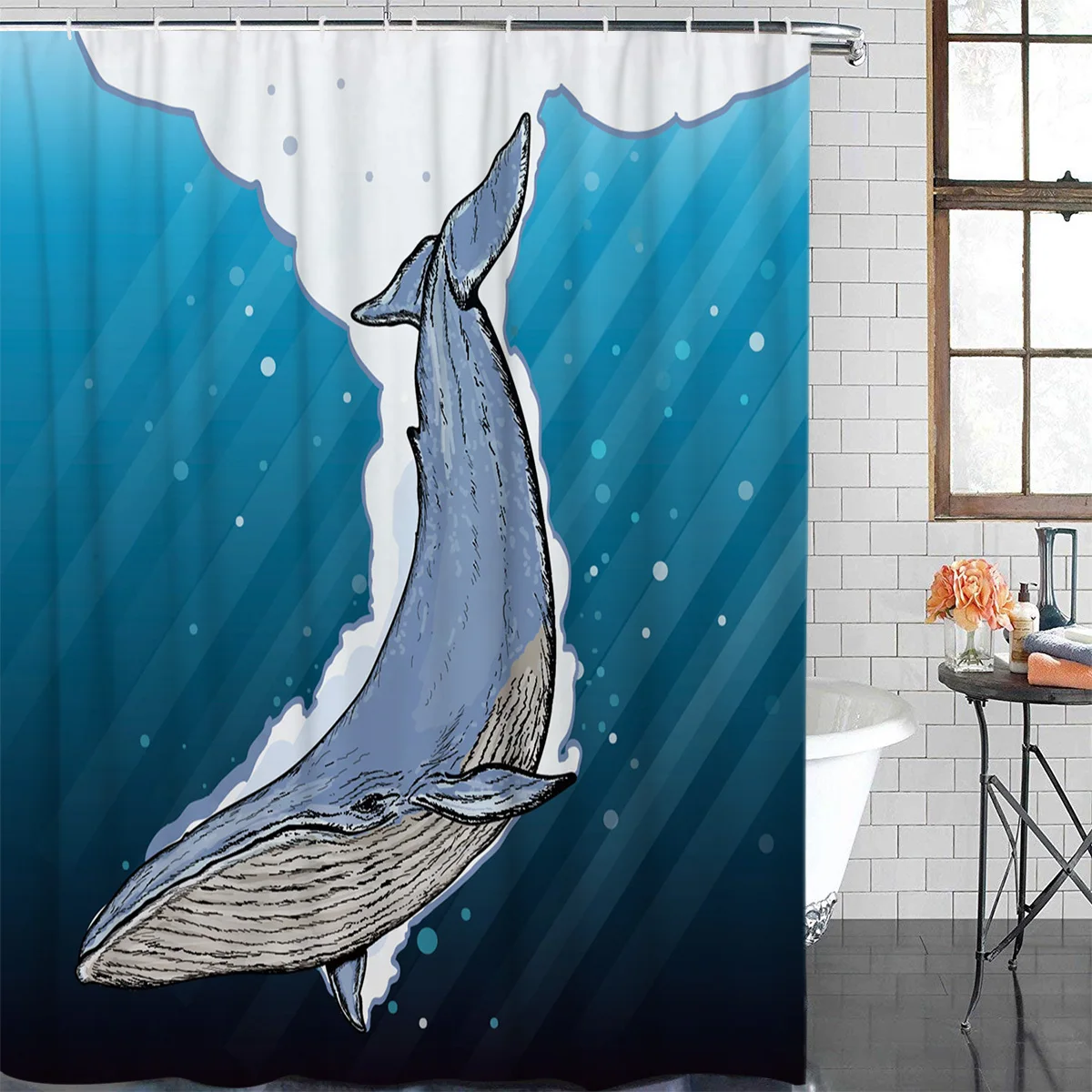 Водонепроницаемый занавес для ванной тканевая занавеска душа с рисунком Кита и