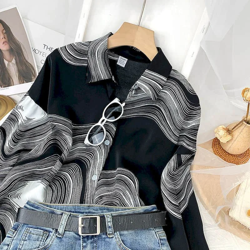 Женская свободная рубашка с леопардовым принтом длинным рукавом - купить по