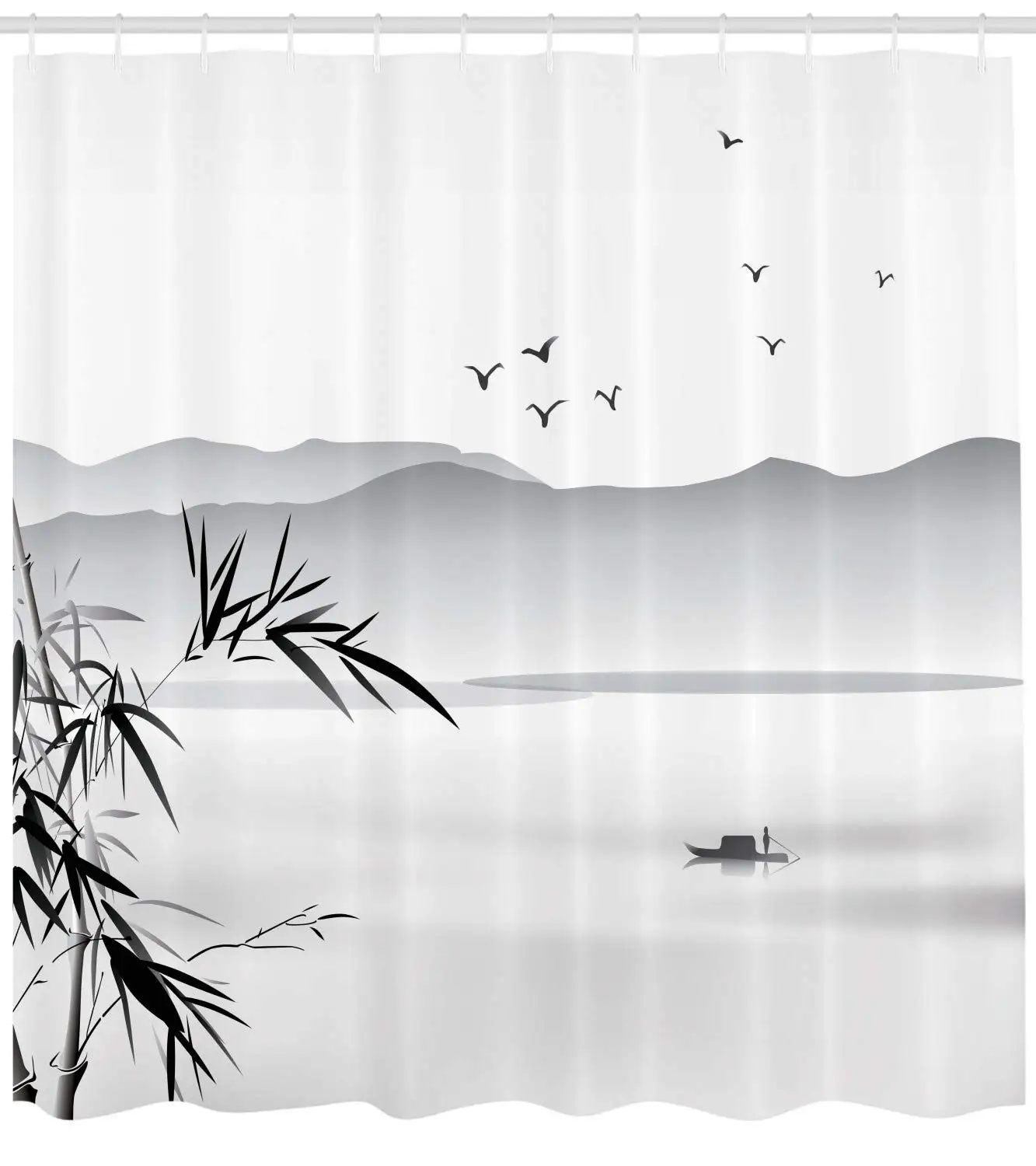 Силуэт горизонтальных гор и реки с маленьким сосудом темы уединения душевая