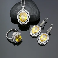 yellow cubic zirconia white crystal 925 silver jewelry sets earrings pendant necklace ring set for women wedding