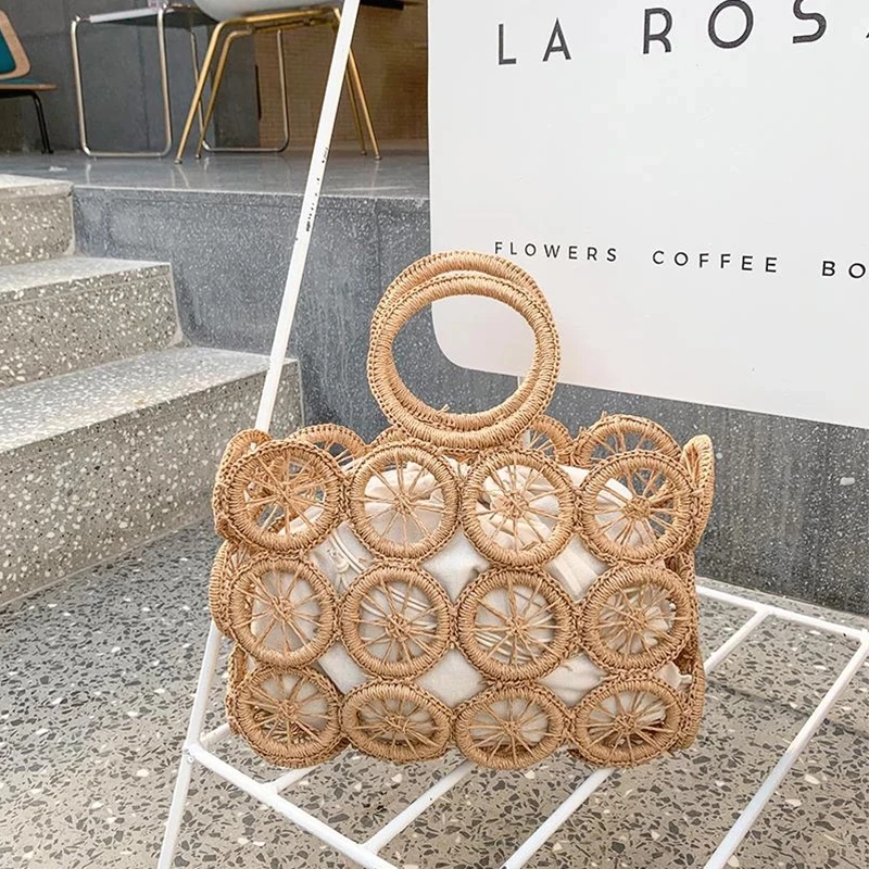 Женская соломенная сумка ручной работы из ротанга летняя пляжная через плечо в