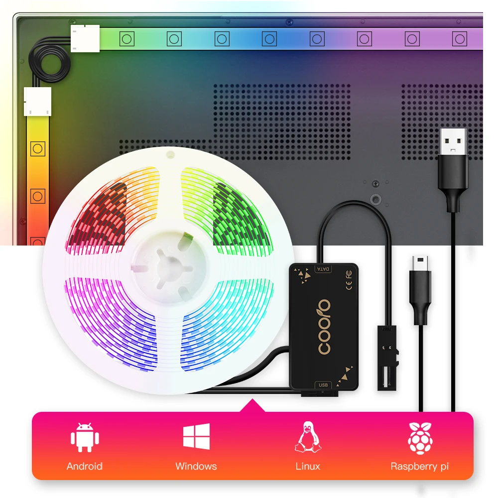 USB Светодиодная лента 1 м 2 м 3 м 4 м 5 м Ambilight динамическая ТВ-подсветка ПК с гибким угловым разъемом для декорации экрана ТВ фона