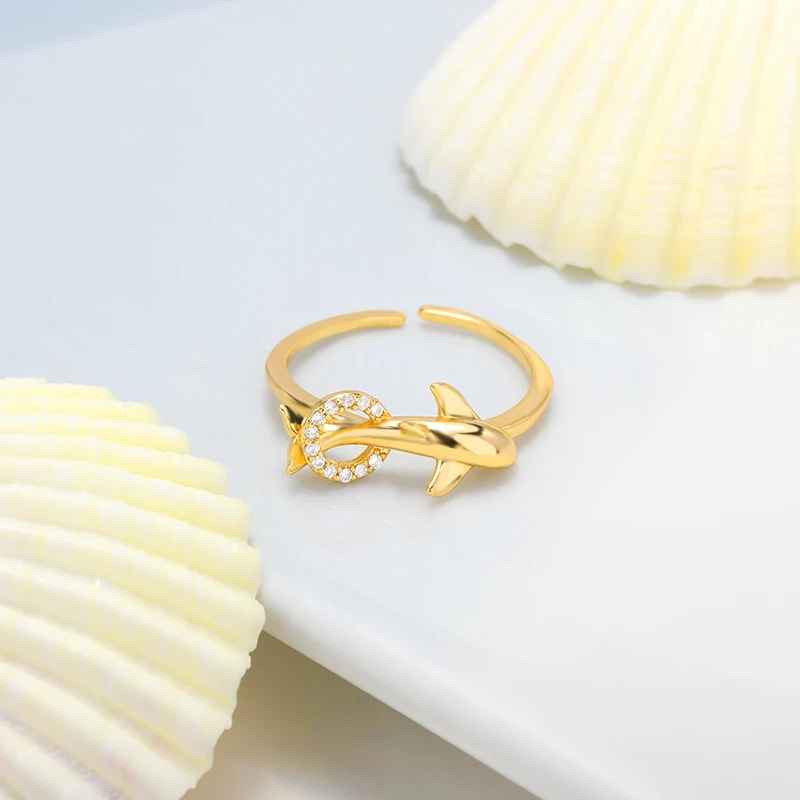 

Charm Dolphin Rings For Women Girls Birthday Gift Exquisite Fish Fishtail Ring Fashion Marine Party Jewelry Adjustable Ring Gift