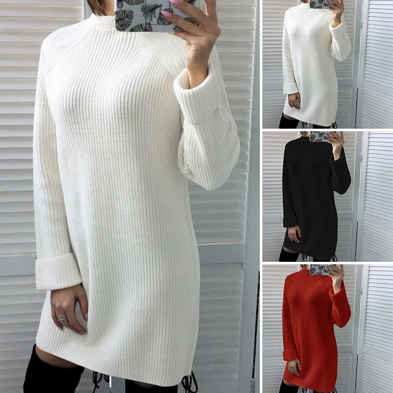 Для женщин Вязание платье сексуальный однотонный осень зима с высоким