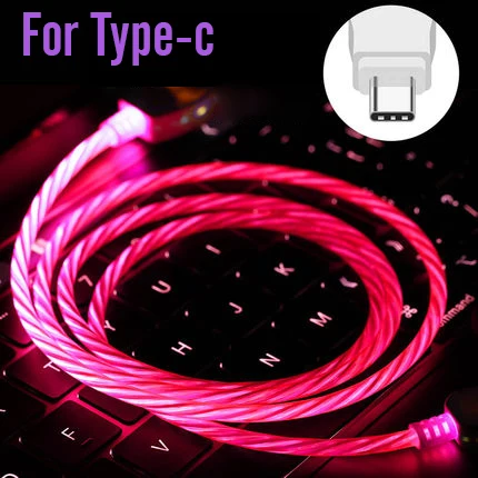 Светодиодный светящийся струящийся кабель Micro usb type C адаптер быстрой зарядки для телефона Microusb type-C зарядное устройство для передачи данных usb c для iphone samsung xiaomi - Цвет: Pink for Type-c