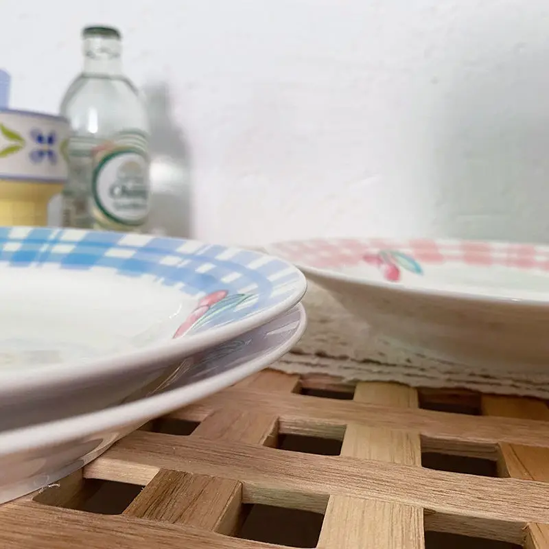 

Ins Style Retro Ceramic Deep Dish Soup Plate Creative Breakfast Salad Dessert Plate Cake Rice Plate Cute Girl Ceramic Plate