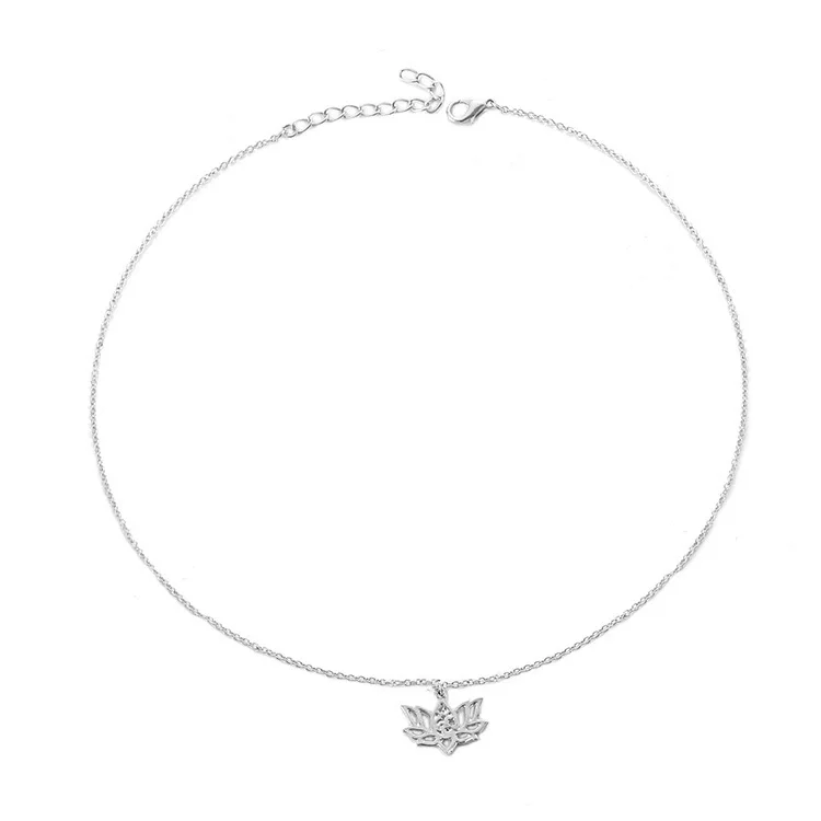 

TSHOU426 Woman hollow retro lotus flower fashion metal flower silver color pendant necklace