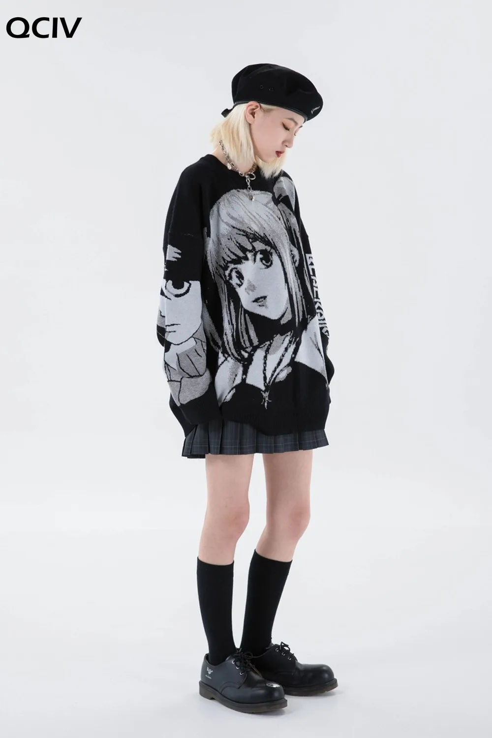 

Oversize Mens Sweaters Pullovers Streetwear Japanese Cartoon Girl Knitted Loose Streetwear Hip Hop Casual Woman Sweaters Cotton