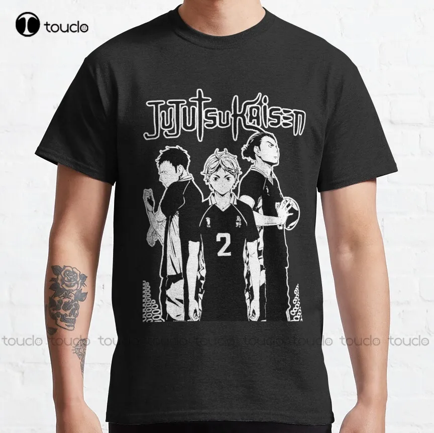 

Классическая футболка юютсу Kaisen Haikyuu, Классическая футболка в стиле унисекс с цифровой печатью для подростков, модная забавная Новая женска...