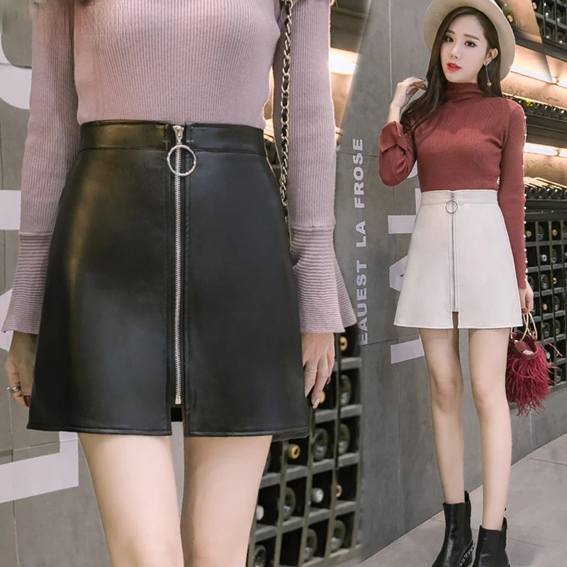

Skirts Women Mini High Waist Zipper Solid Simple All-match Korean Style Skirt Moda Mujer Trendy Ladies A-Line Mini Soft Clothing