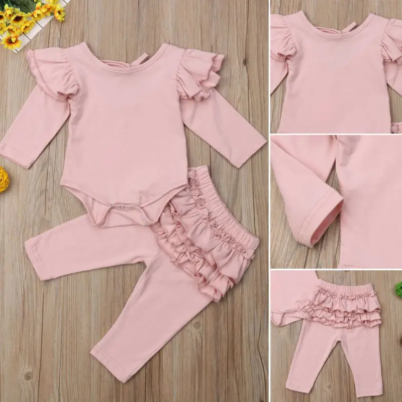 Весенне осенняя одежда с оборками для новорожденных девочек 2 предмета