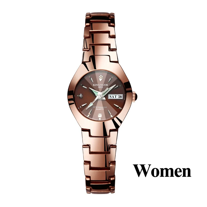 Women Coffee Gold Часы для влюбленных Роскошные Кварцевые наручные часы для мужчин и женщин Hodinky Dual Calender Week steel Saat Reloj Mujer Hombre парные часы - Цвет: Women Coffee Gold