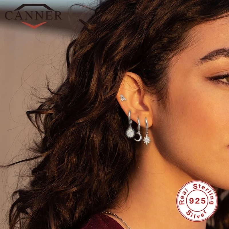 

CANNER 925 Sterling Sliver Hoop Earrings for Women Dove & Star & Moon Cross Dangle Earrings Piercing Earring Jewelry pendientes