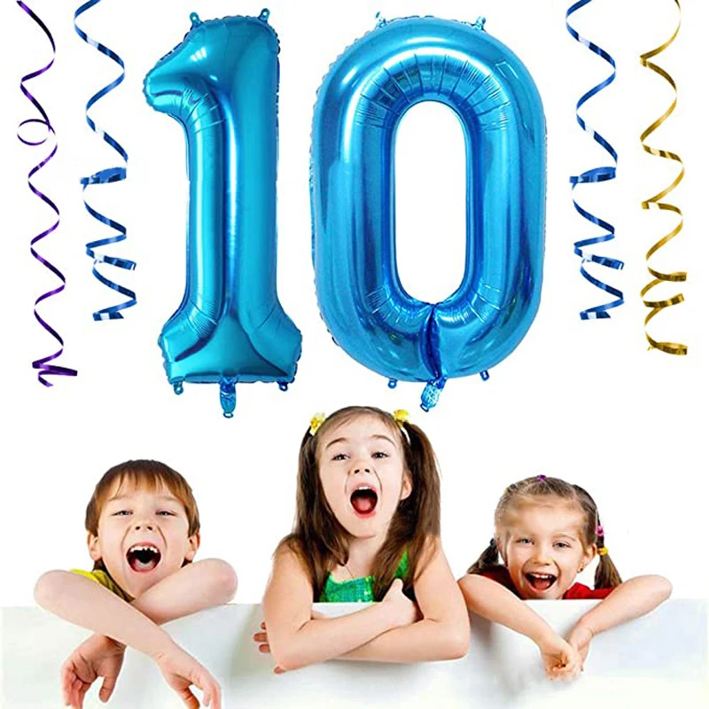 Conjunto de globos de 10 &deg; cumplea&ntilde;os para ni&ntilde;o y ni&ntilde;a, decoraci&oacute;n de fiesta de cumplea&ntilde;os, color azul, con n&uacute;mero de estrella de feliz cumplea&ntilde;os, 10-1