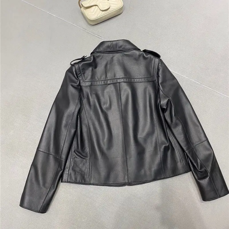 2022 new women sheepskin real leather jacket black camel Double-breasted Genuine Leather Coat for Women