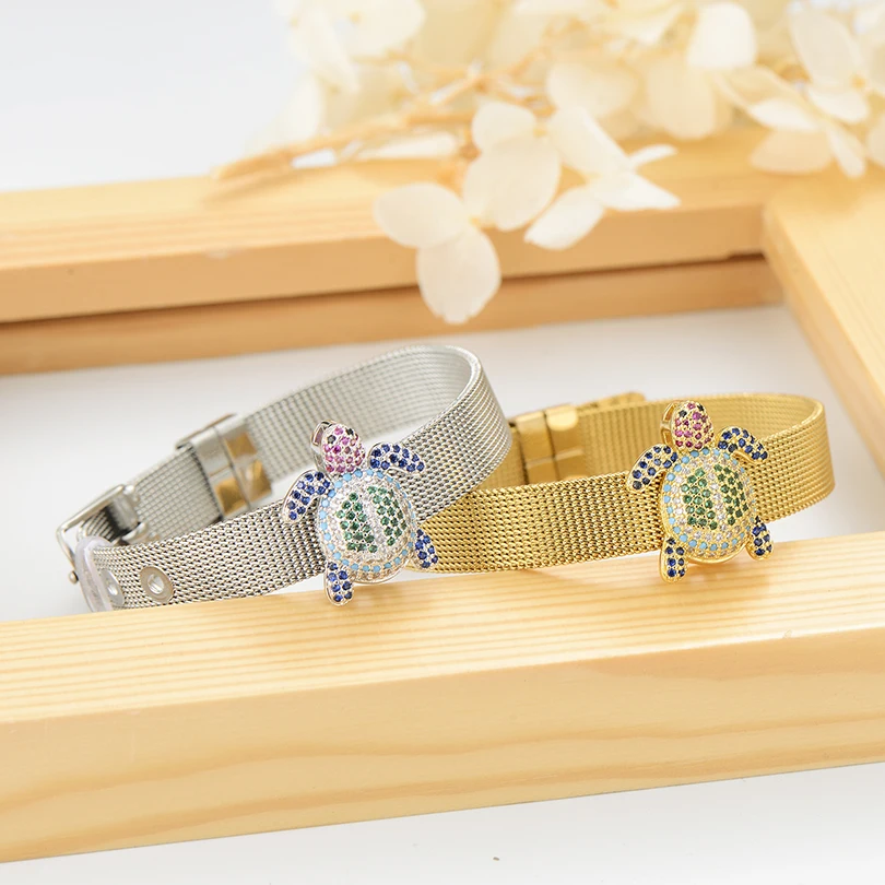 Браслет женский из нержавеющей стали с фианитом в виде морской черепахи|Браслеты