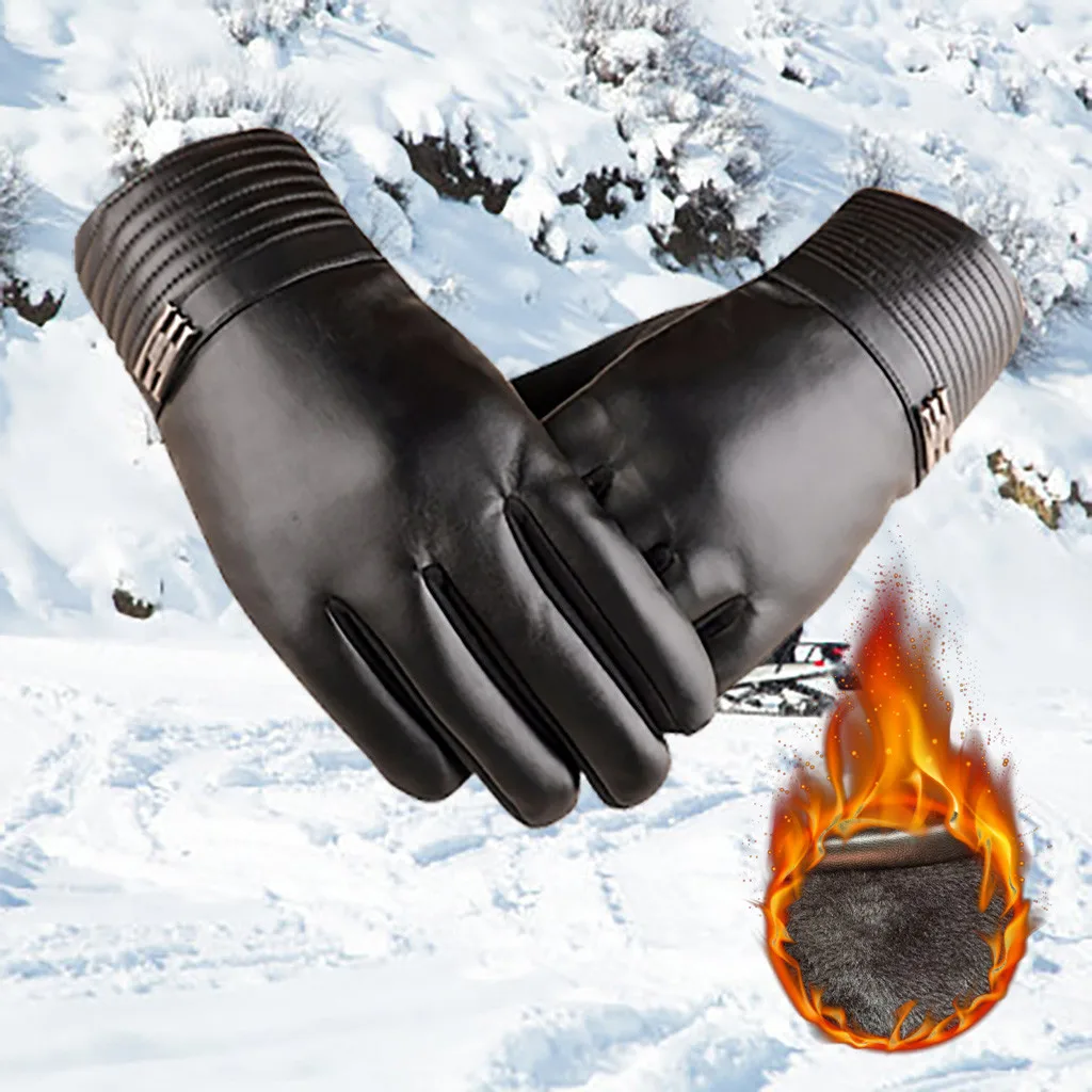 Кожаные перчатки для сенсорных экранов теплые зимние подарочные с подкладкой