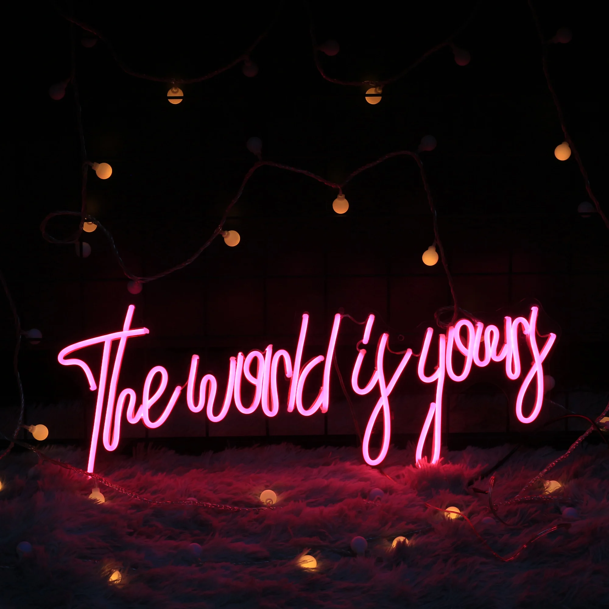 LED Neon Light Letter Sign The world is yours Decorative for Holiday Wedding Party Bar Shop Bedroom Room Window Open Words Decor | Лампы и