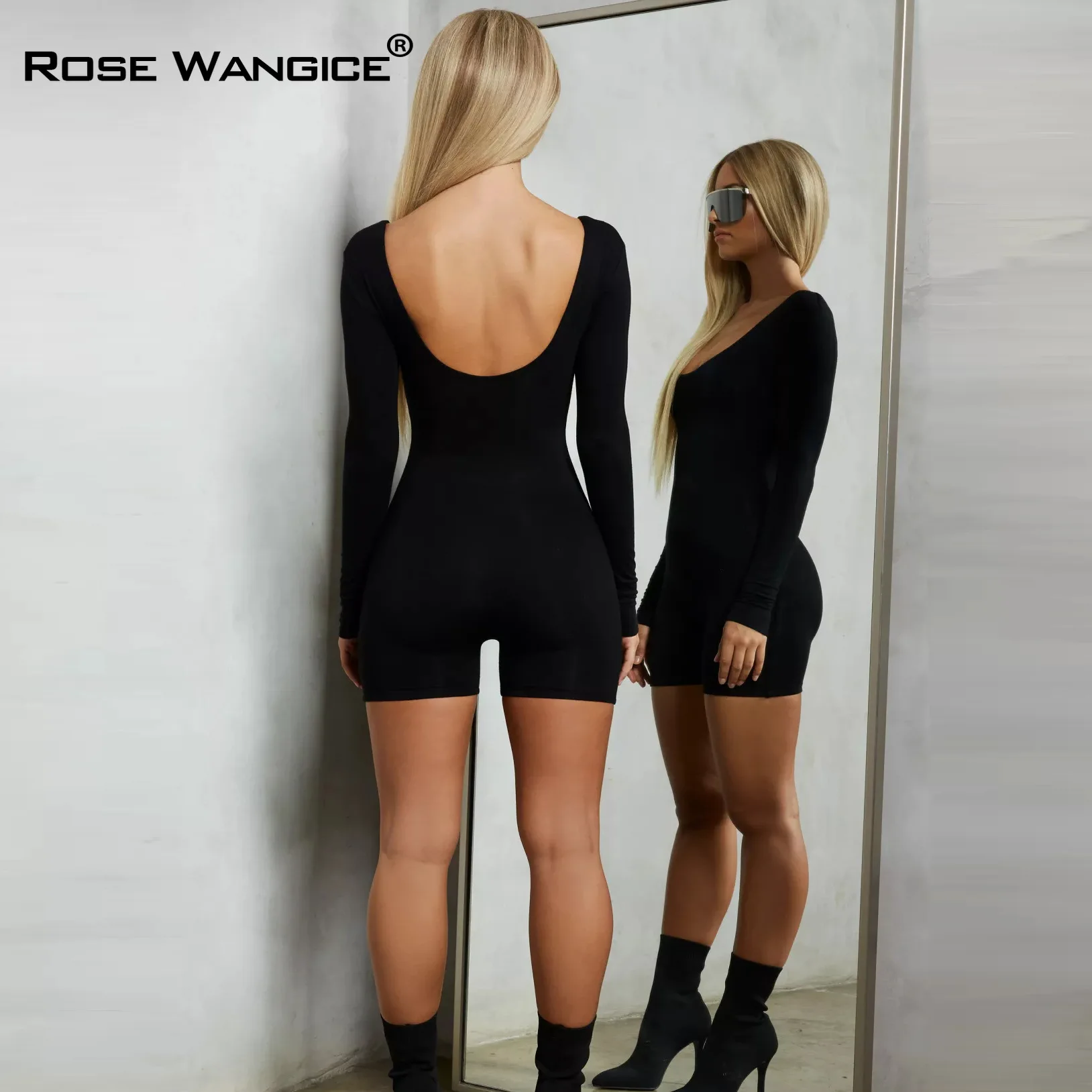 

Fall Winter Long Sleeve Sexy Rompers Womens Jumpsuit Female One Piece Outfits Brown Black White Bodycon Jumpsuit For Women