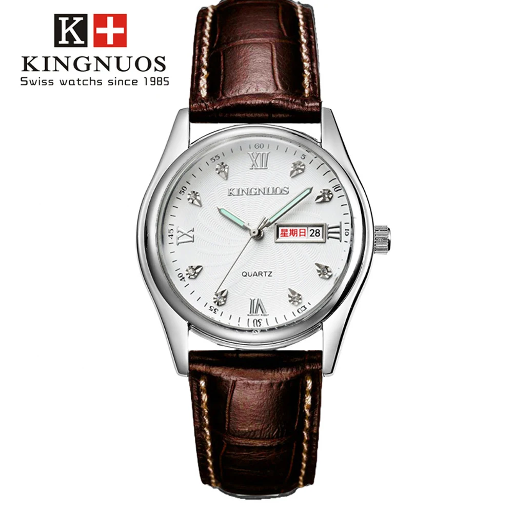 KINGNUOS Лидирующий бренд Модные инкрустированные бриллиантами кварцевые наручные