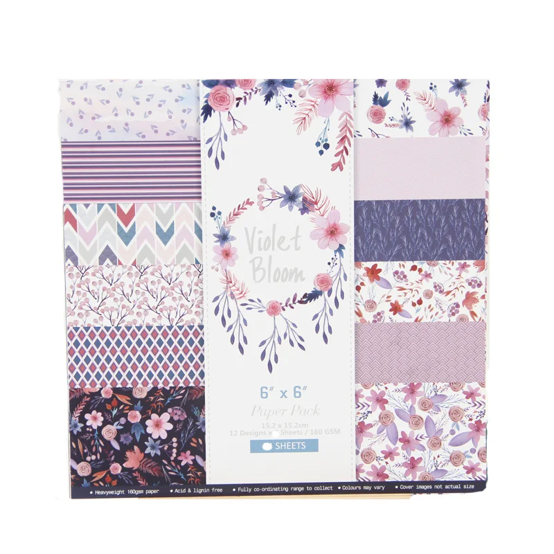

12 шт., бумажные подкладки для скрапбукинга с фиолетовыми цветами
