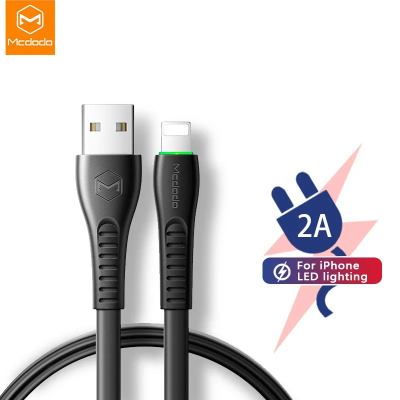 MCDODO USB кабель 2A Быстрая зарядка Телефон Зарядное устройство Шнур данных светодиодный USB кабель для iPhone X XS MAX XR 8 7 6S Plus iPad mini IOS 1,8 мм