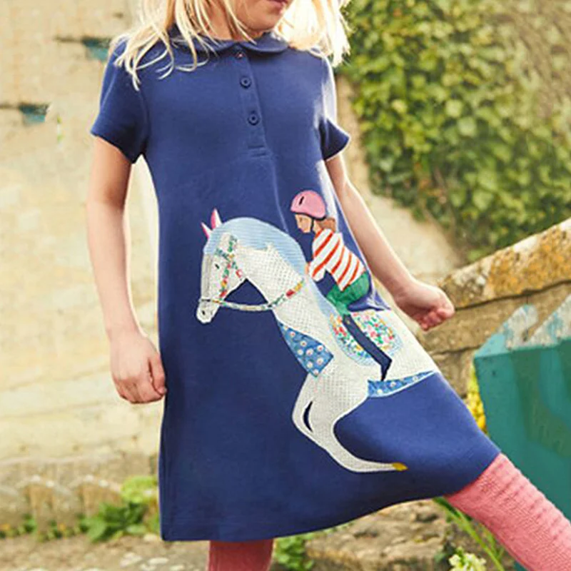

Summer 2021 New European American Style Children's Clothing Girls Dress Cute Embroidered Short Blue Fashion Dress College Style