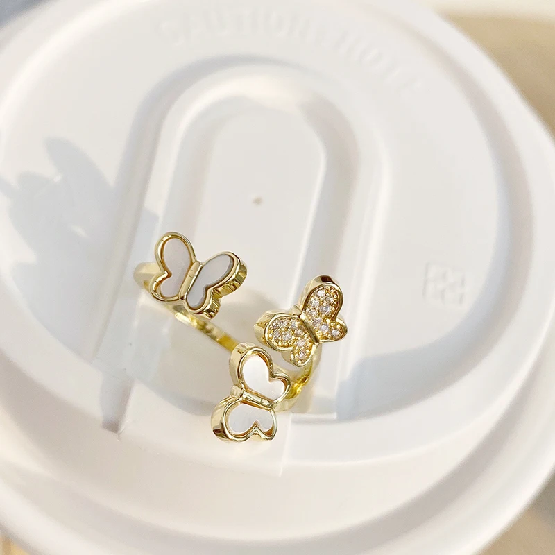 

Vintage Noble 14k Real Gold Jewelry Butterfly Rings for Women Adjustable Open Brilliant Zirconia Wedding Party and INS Hot Gift