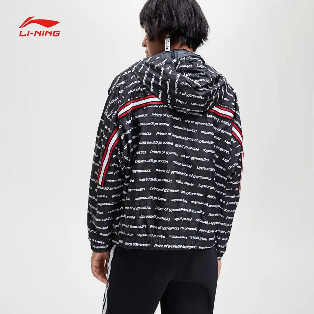 Li Ning Женская трендовая ветровка из 100% полиэстера свободного покроя с буквенным