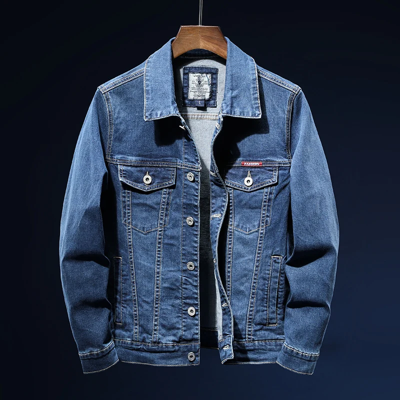

2020 New Autumn Men's Blue Denim Jacket Fashion Casual Cotton Elasticity Jeans Coat Male Fashion Clothes