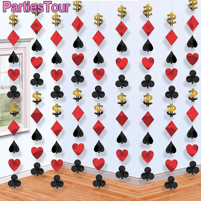 

6pcs Casino Theme Party Decorations Confetti Hanging Set Birthday Las Vegas Casino Night Poker Party Game Backdrop