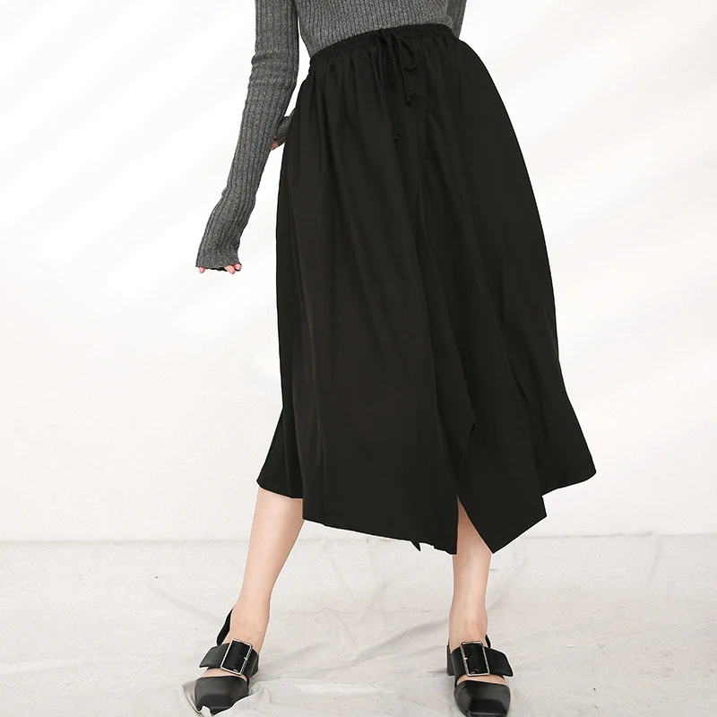 

[EAM] High Elastic Waist Black Irregular Temperament Long Half-body Skirt Women Fashion Tide New Spring Autumn 2021 1DB72901
