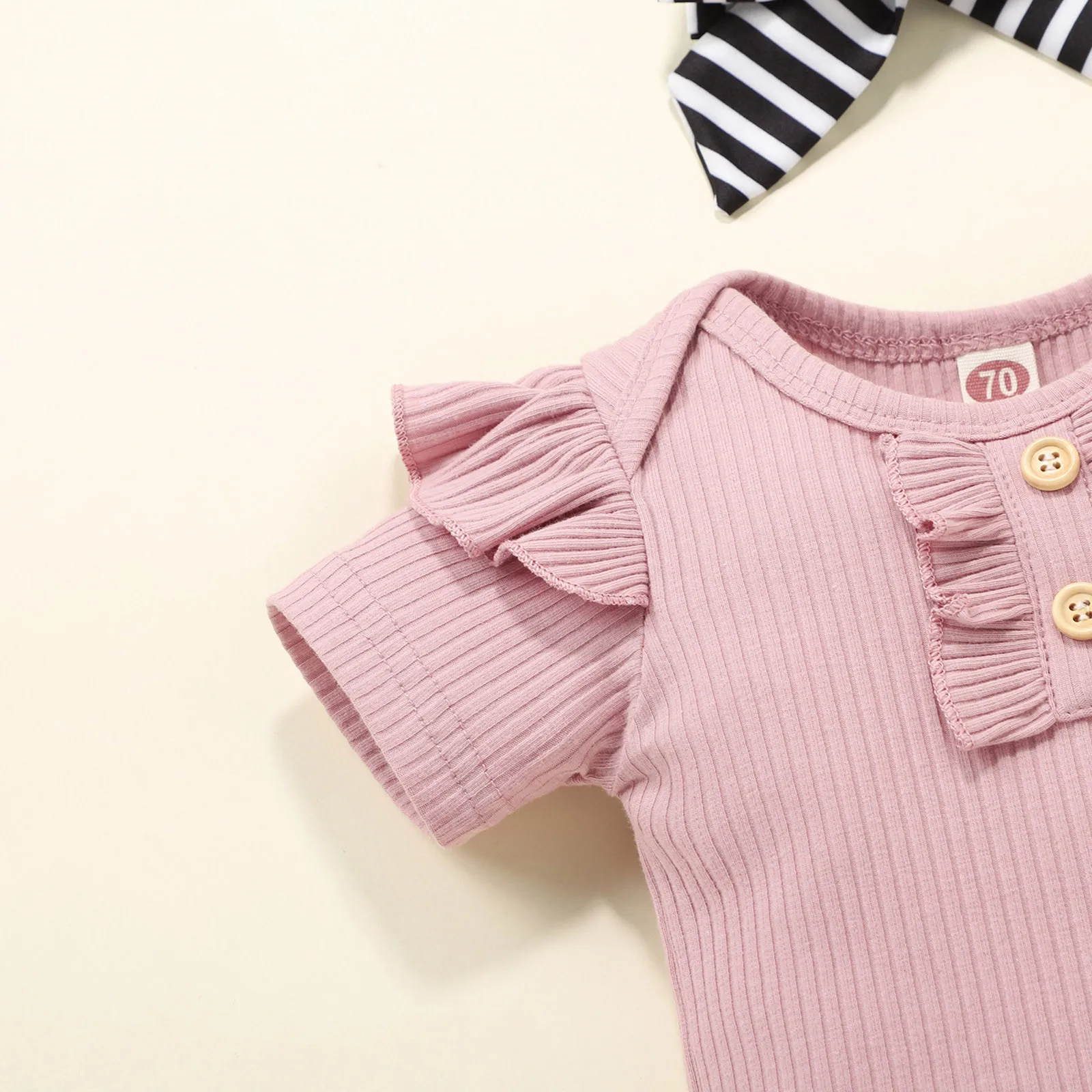 

Toddler Baby Ribbed Stripe Clothes Sets 0-18M Newborn Baby Girl Sleeveless Romper Tops+Shorts+Headband 3PCS Cotton Summer Outfit