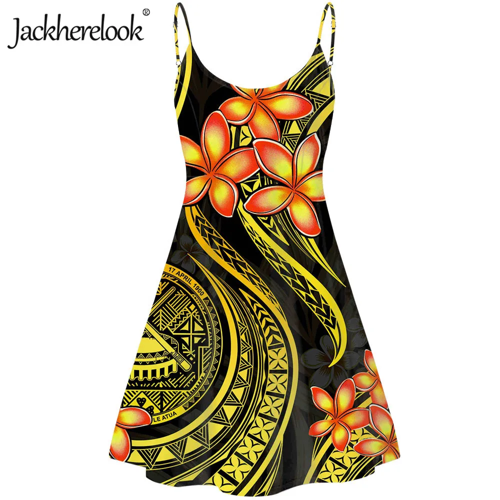 

Jackherelook Vintage Polynesian Tribal Strapless Dress for Teen Girls Samoa Hibiscus Floral Print Womens Backless Party Dress