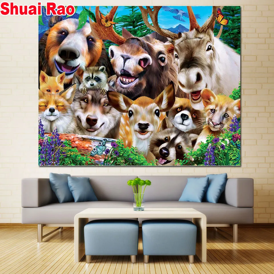 

DIY 5D diamond painting Sika deer and bear,Full Square Round Drill mosaic embroidery animals needlework Home decoration