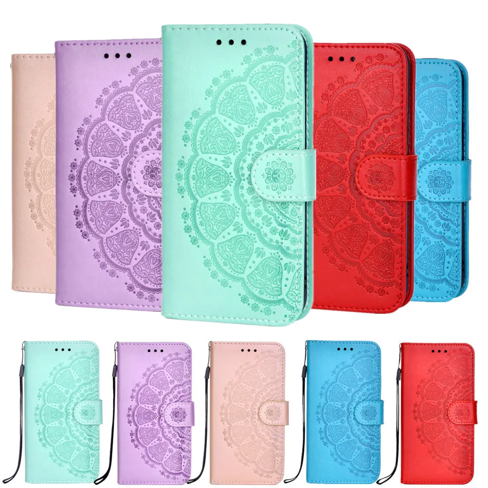 

Leather Case for Motorola Moto G Power Stylus 2021 E7 G30 G9 Play Edge Plus Mandala Emboss Wallet Cover Card Holder Phone Bag