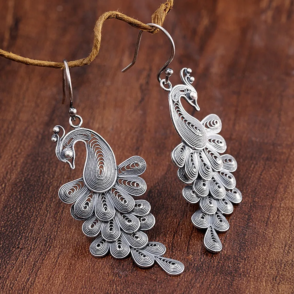 Женские серебряные серьги с павлином в старинном стиле ювелирные изделия ручной