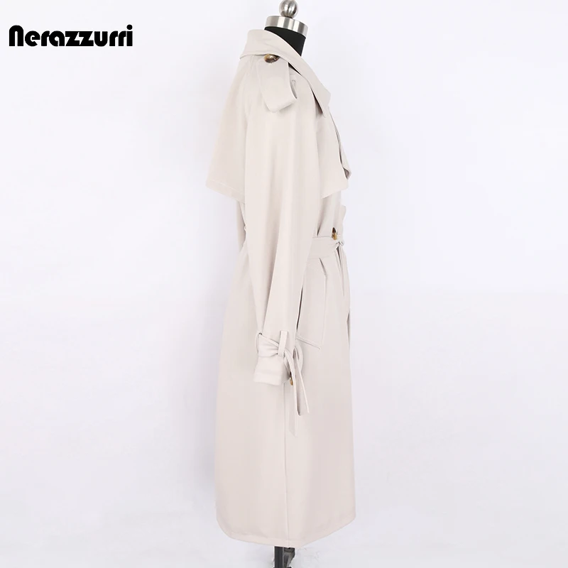 Nerazzurri Осенний длинный оверсайз мягкий тренч для женщин с поясом рукавами реглан