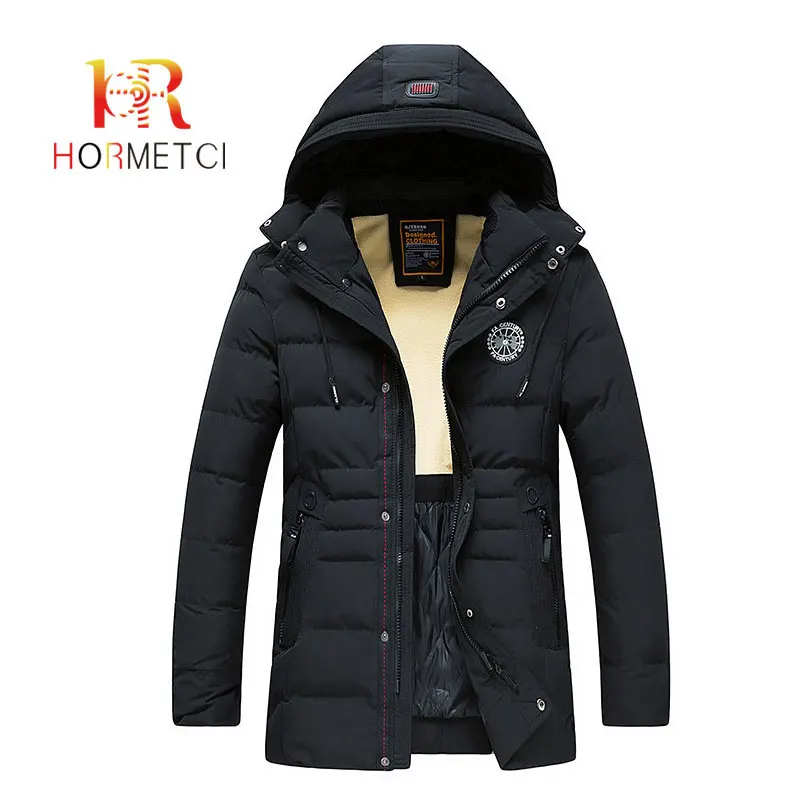 Модная брендовая мужская длинная парка HORMETCI повседневное пальто зимняя высокого