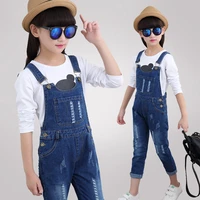 spring autumn children jumpsuit for girls ripped jeans suspender trousers kids girls denim overalls for teenagers bib pants 4 13