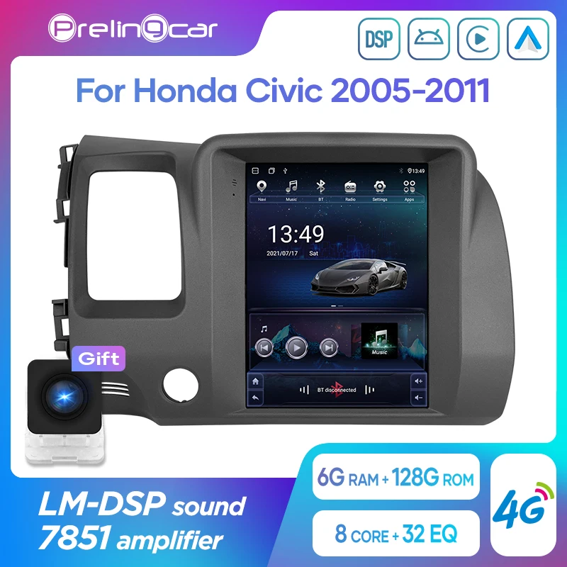 

For Tesla Style Vertical Screen Android 10 Car Radio Multimedia Navigation GPS For Honda Civic 2005-2011 Video Player NO DVD