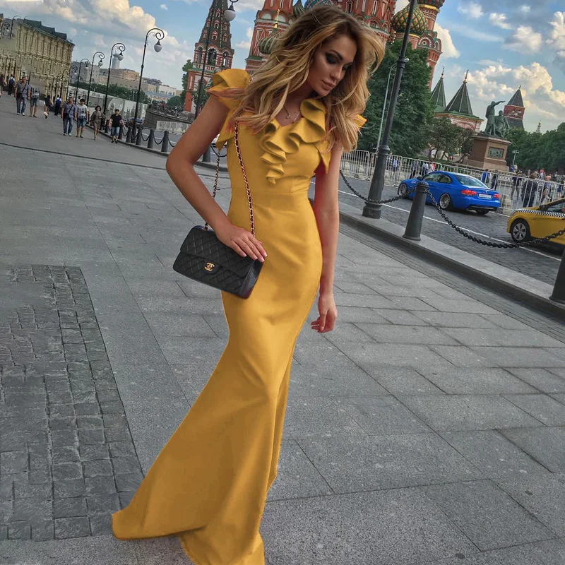 【Clearance】 женское длинное платье макси с оборками в виде русалки вечернее