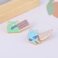 cartoon jewelry gift for kids friends funny frog knife enamel pins time for crime brooches lapel badge