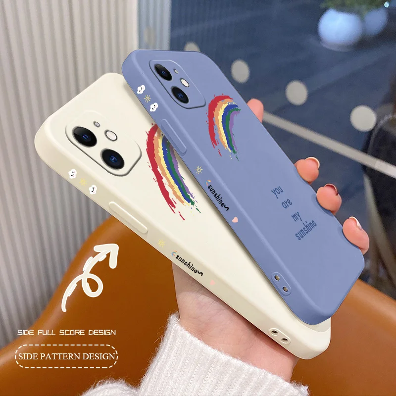 

Side-printed Square Liquid Silicone Case For iPhone 12 11 Pro Max Mini X XR XS MAX SE2020 8 7 6 6S Plus Soft Phone Cover Case