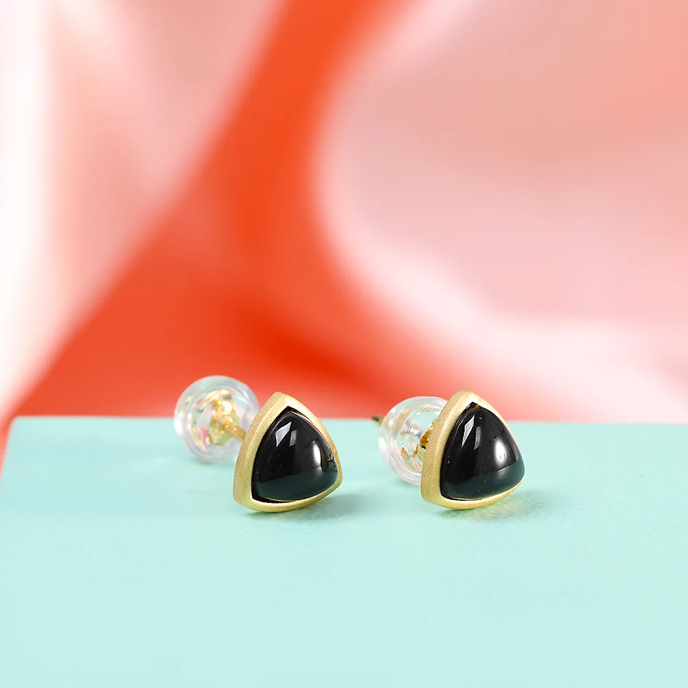 

MetJakt Fashion Simple S925 Sterling Silver Gold-Plated Dark Jade Women's Ear Studs